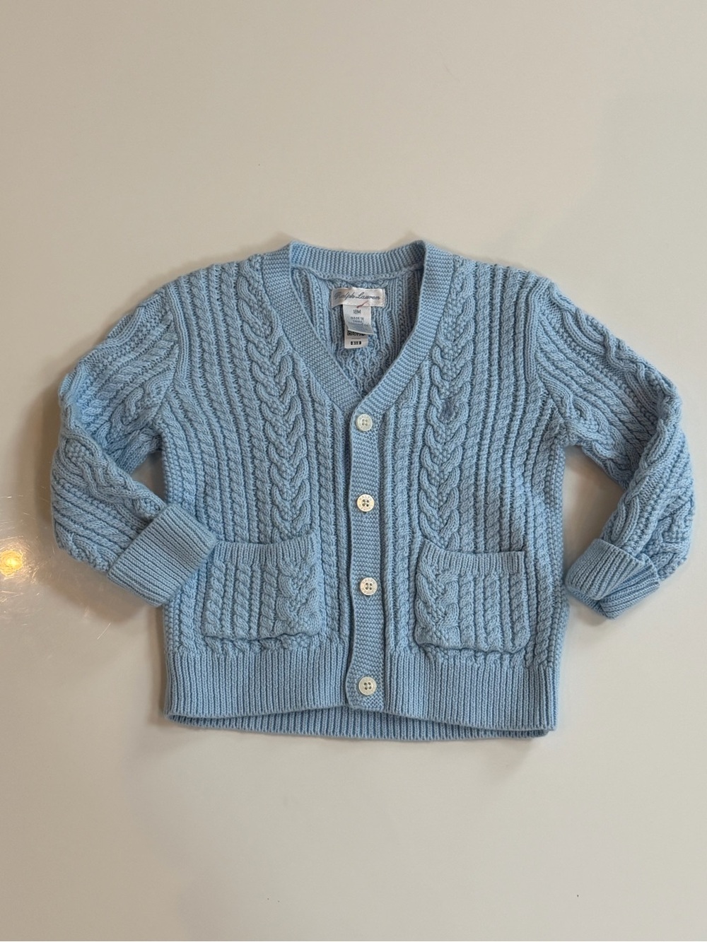 Ralph Lauren Light Blue Cable Knit Cardigan 18 months